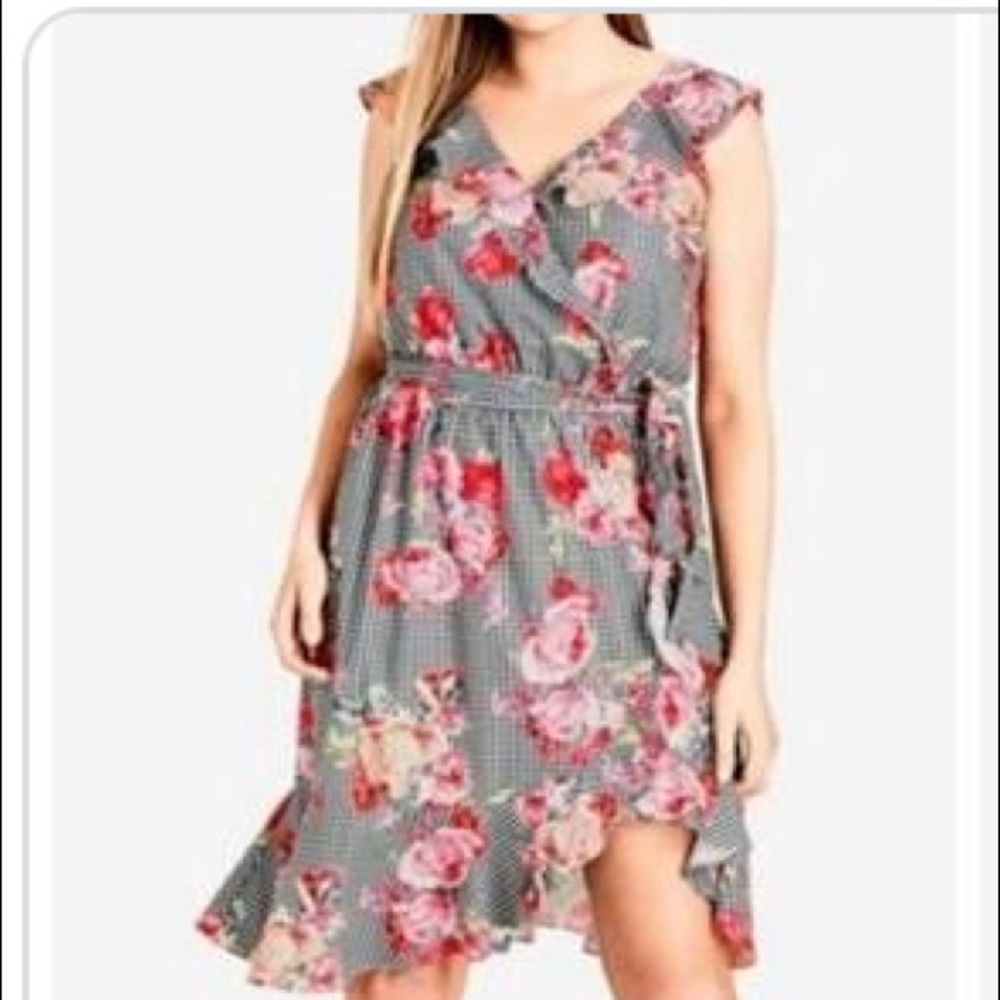 Trendy Ruffle-trim Faux-wrap Dress In Rose Picnic